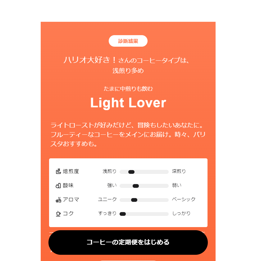コーヒー診断の結果