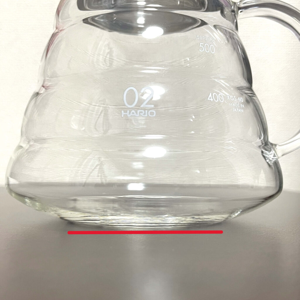V60 グラスサーバー600 クリアは底の接地面が少なく冷めにくい