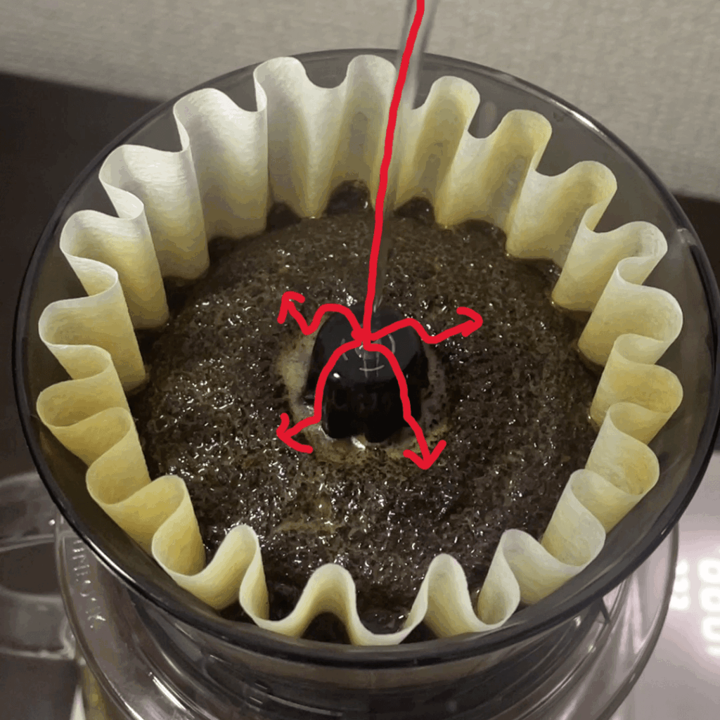 「Flow Dripper」の軸に向かって注ぐ