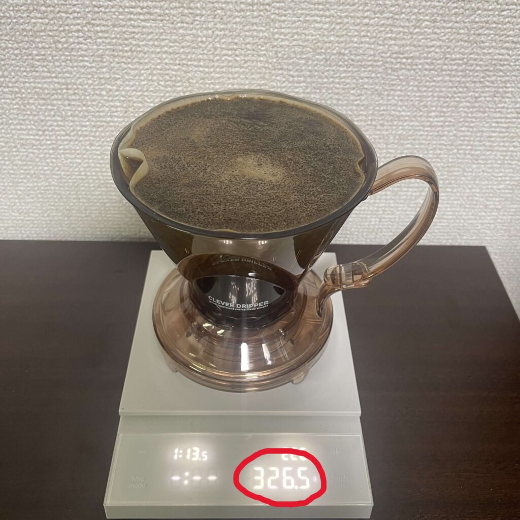 クレバードリッパーのSサイズはおよそ325.5gのお湯が溜めれる