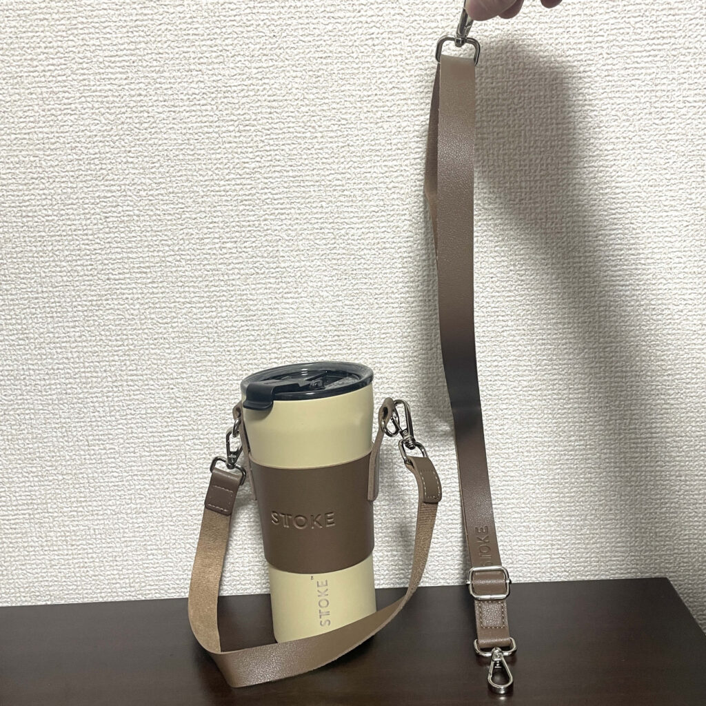 STTOKEタンブラー専用のレザー製キャリーストラップ（短い手持ち用と長さ調整可能な肩掛け用）
