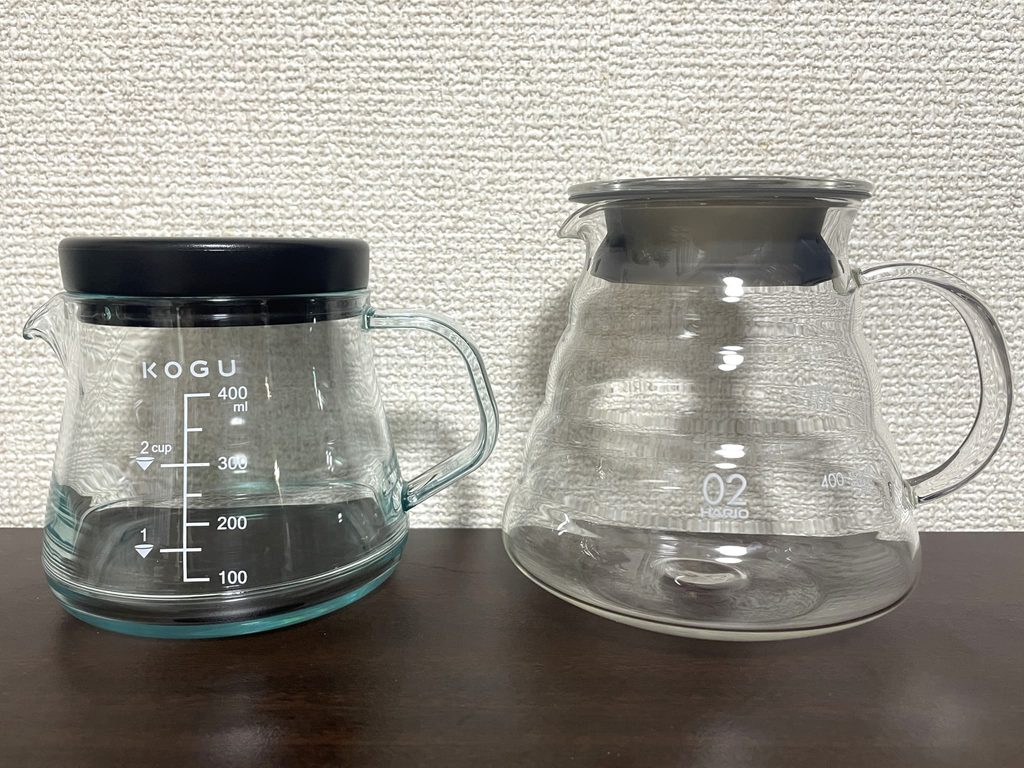 珈琲考具の割れないコーヒーサーバーとハリオのグラスサーバー